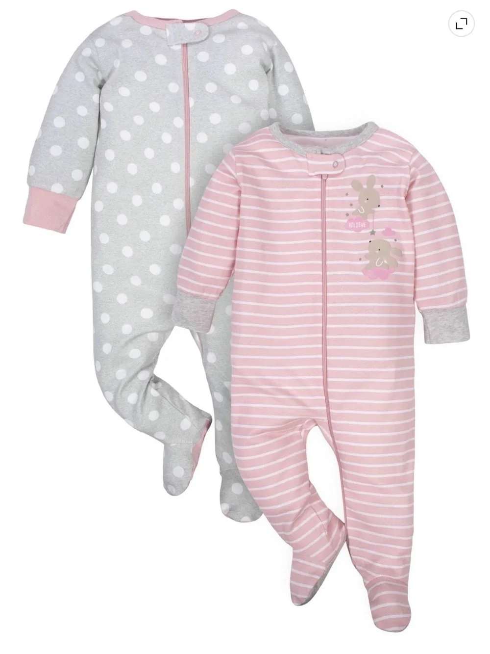 wonder nation Pink & Gray Baby Girl Footed Sleeper 2-Pack